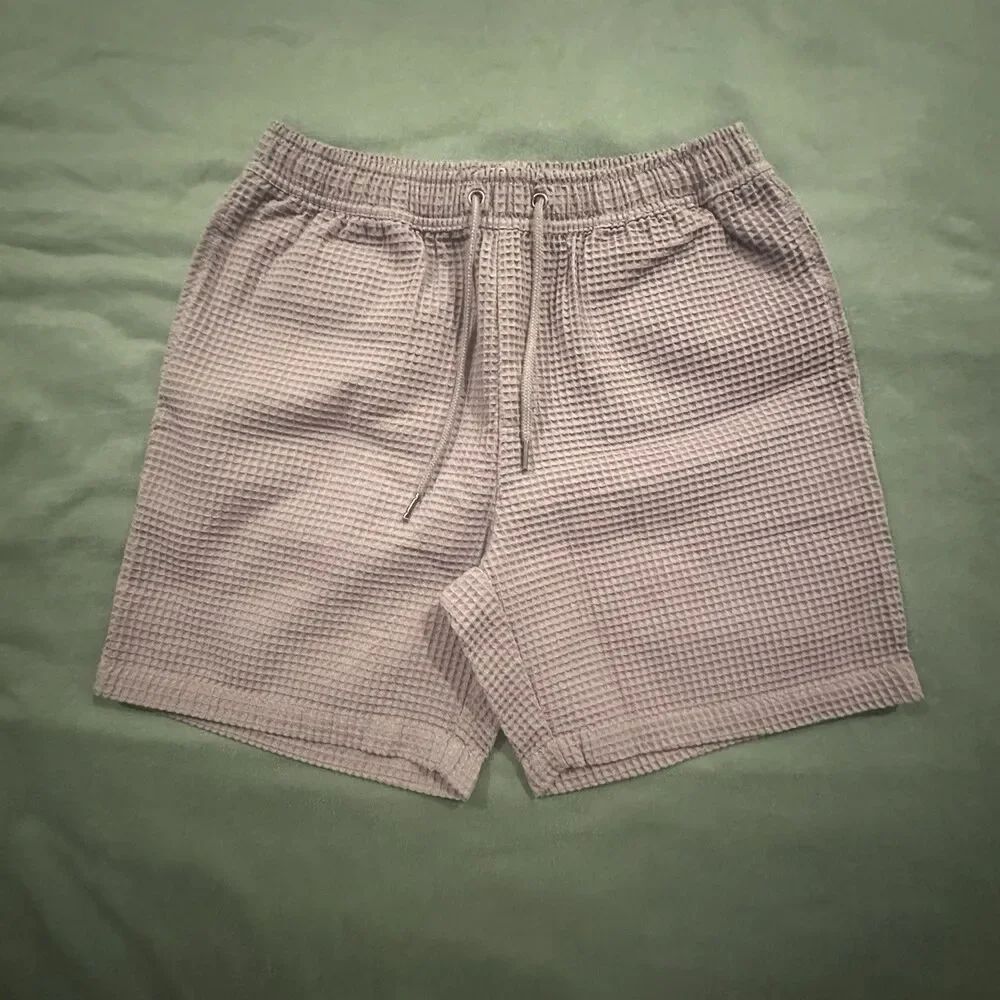 Negative Space Shorts Mens M Waffle Weave Drawstring Pocket Casual Purple